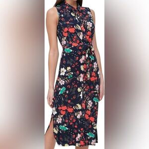 Tommy Hilfiger Navy Floral Belted Sleeveless Button Up Shirt Dress Sz 10
